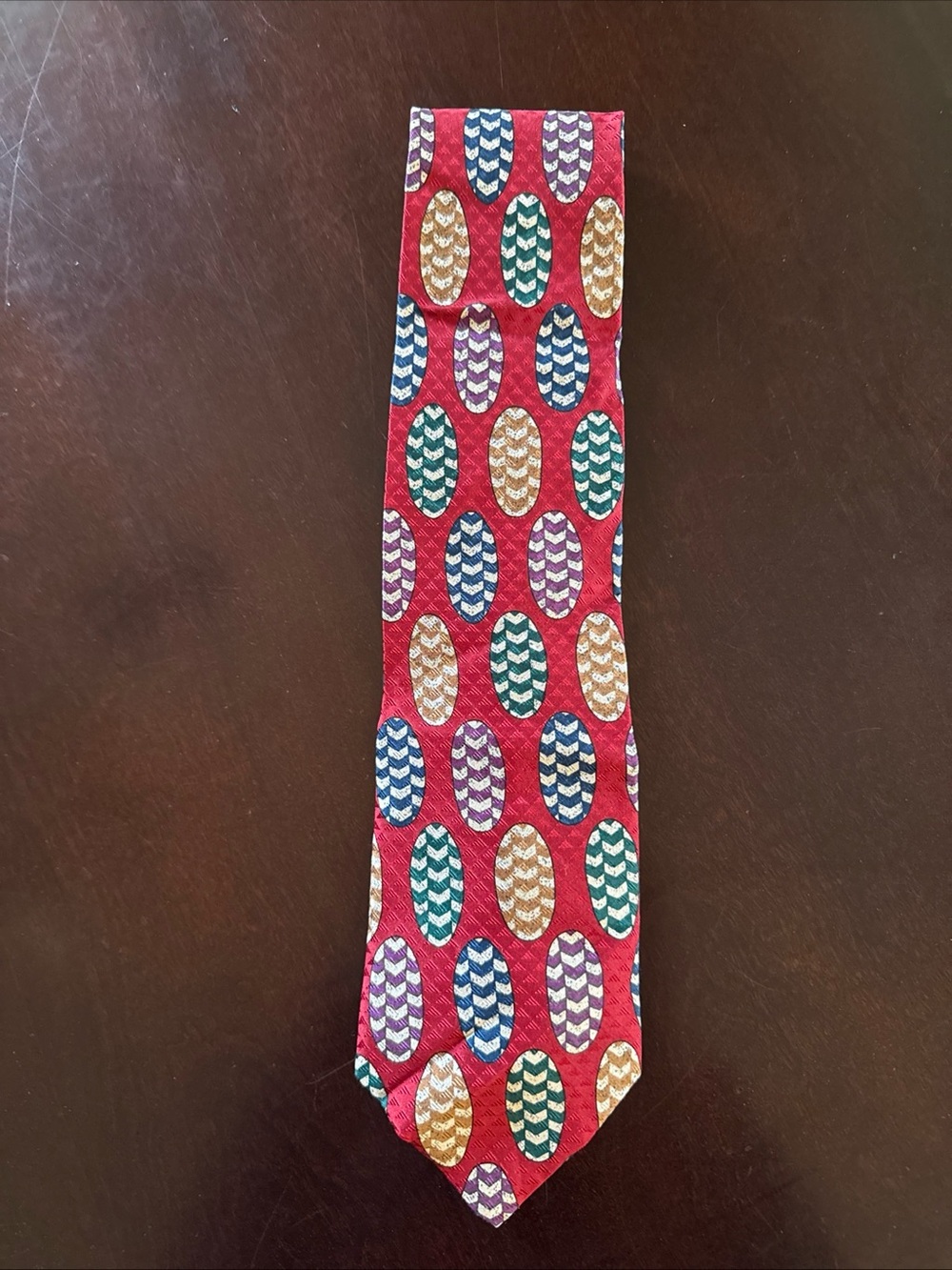 Vintage Abraham’s Silk Tie Made In The USA Features Oval Geometric Designs